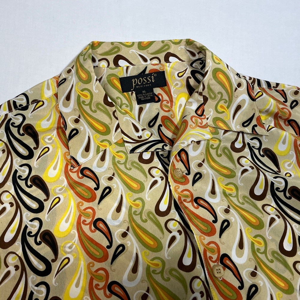 Possi New York Paisley‎ Button Up Short Sleeve Shirt Retro XL